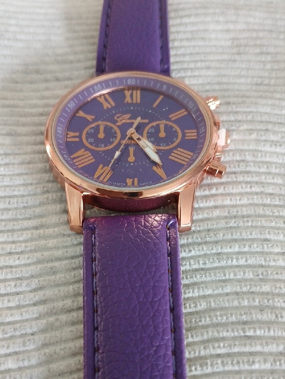 Purple Leather Strap Watch with Rose Gold Case - Picture 2 of 7